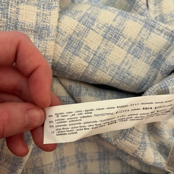 Zara NEW Textured Blue Gingham Blazer Jacket Sz Medium - Picture 9 of 10